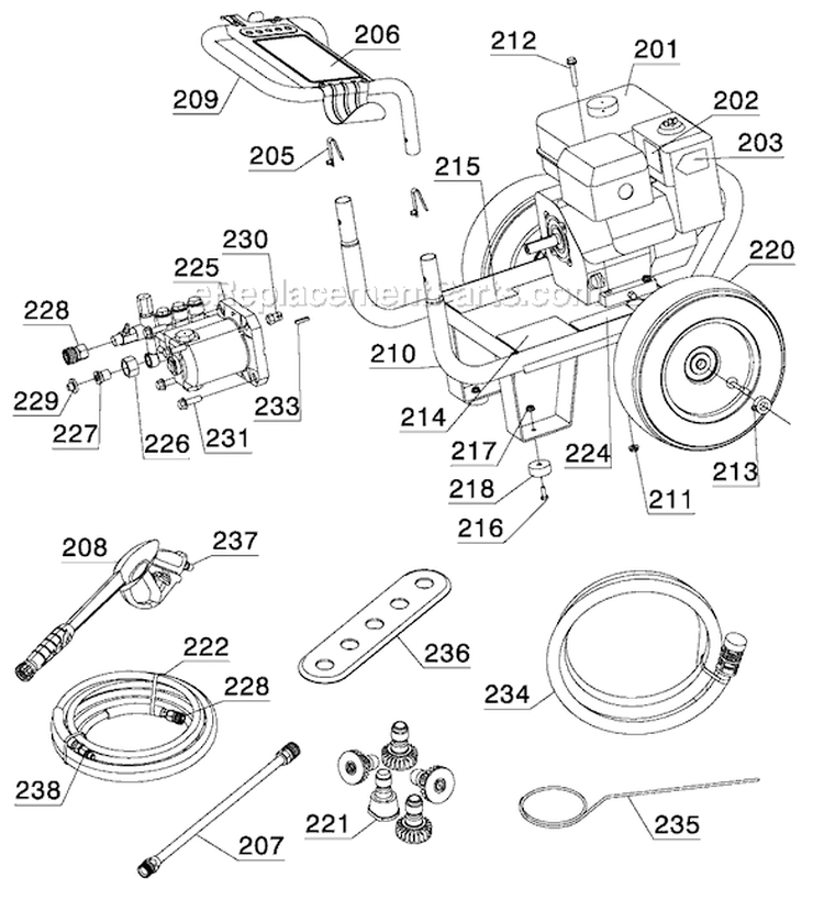 Page E Diagram and Parts List for DP2800A Type 2 DeWALT Pressure Washer