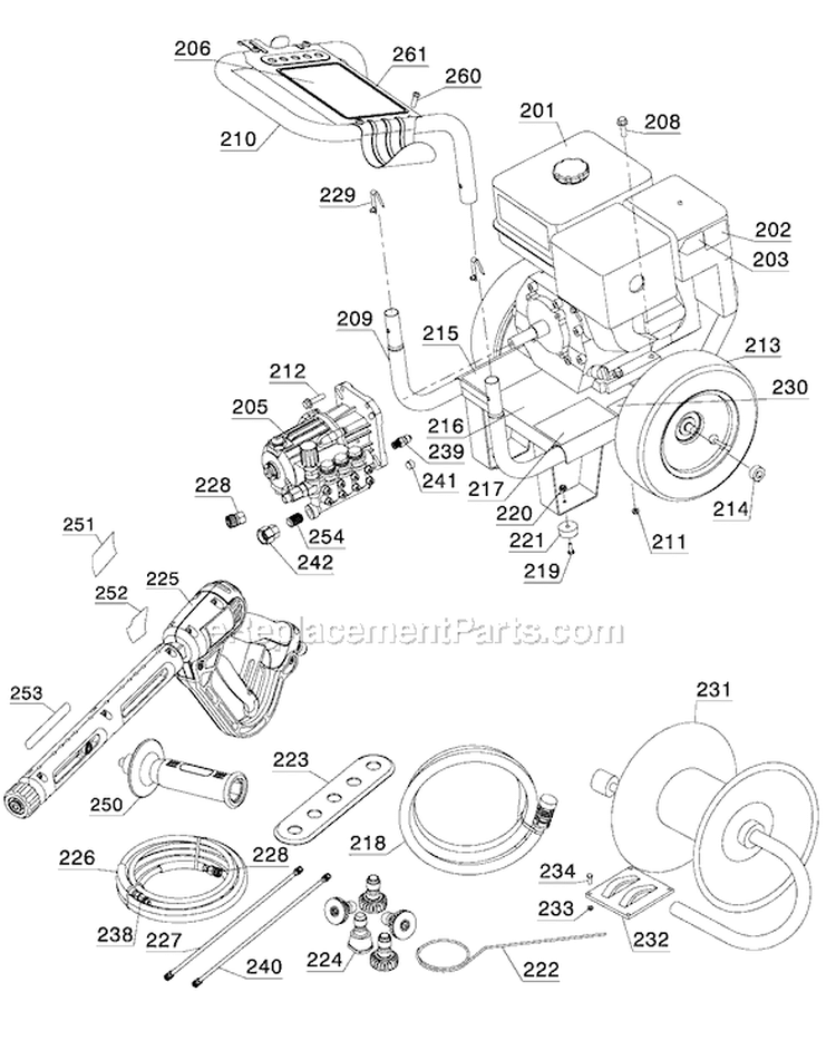 Page E Diagram and Parts List for DP3850 Type 1 DeWALT Pressure Washer