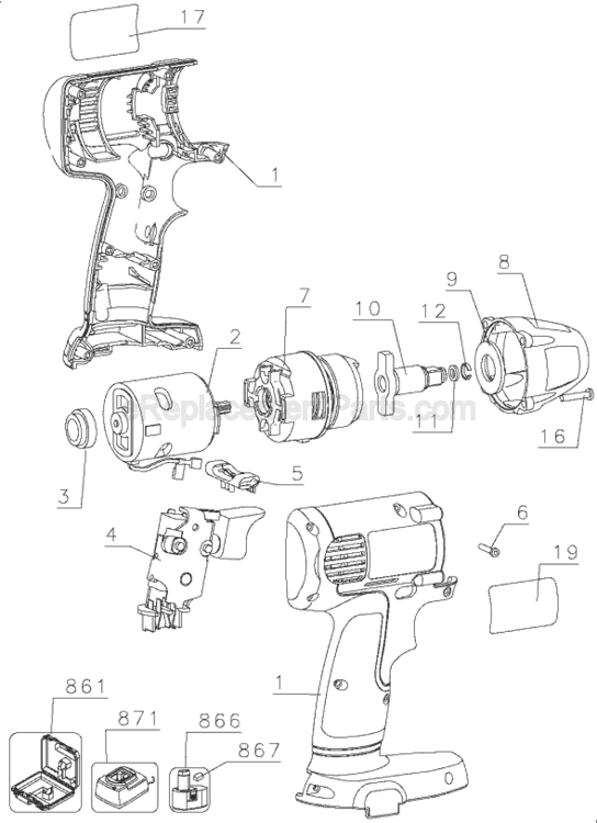 Page A Diagram and Parts List for DW051 Type 1 DeWALT Impact Driver