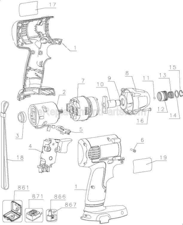 Page A Diagram and Parts List for DW052 Type 1 DeWALT Impact Driver