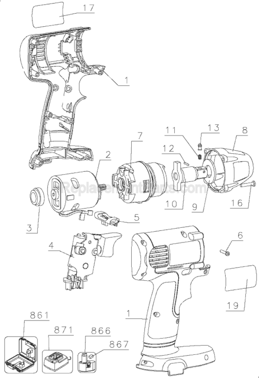 Page A Diagram and Parts List for DW055 Type 1 DeWALT Impact Driver