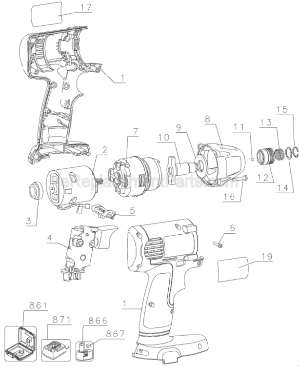 Page A Diagram and Parts List for DW056 Type 1 DeWALT Impact Driver