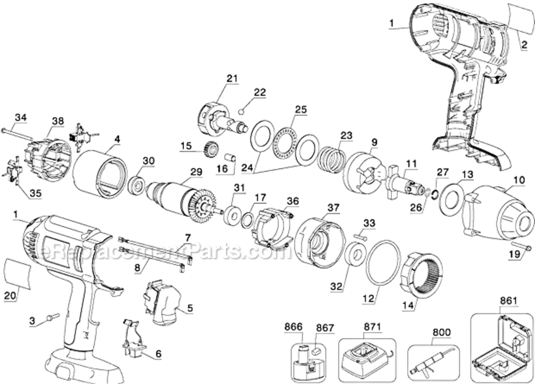 Page A Diagram and Parts List for DW059HK-2 Type 1 DeWALT Impact Driver