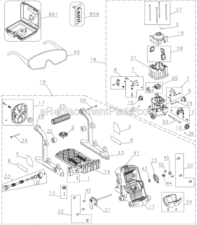 Page A Diagram and Parts List for DW073 Type 1 DeWALT Router