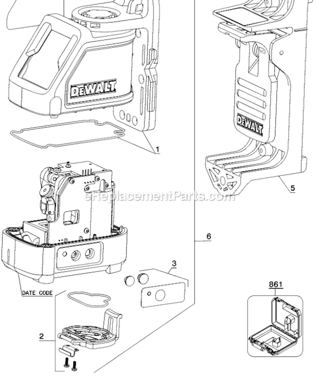 Page A Diagram and Parts List for DW088K Type 1 DeWALT Worklight & Flashlight
