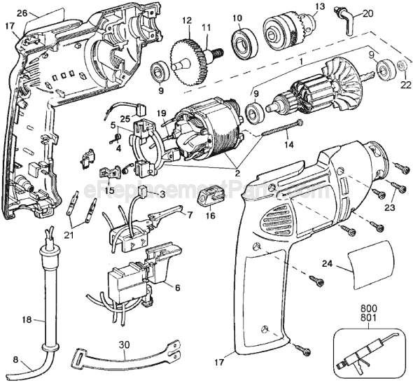 Page A Diagram and Parts List for DW100-220 Type 1 DeWALT Electric Drill