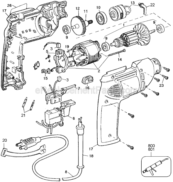 Page A Diagram and Parts List for DW101 Type 1 DeWALT Electric Drill