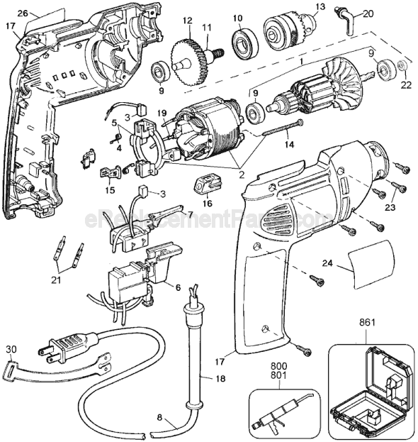 Page A Diagram and Parts List for DW101 Type 2 DeWALT Electric Drill