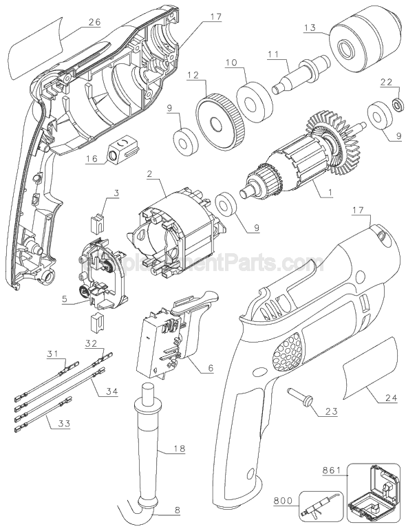 Page A Diagram and Parts List for DW106L Type 3 DeWALT Electric Drill