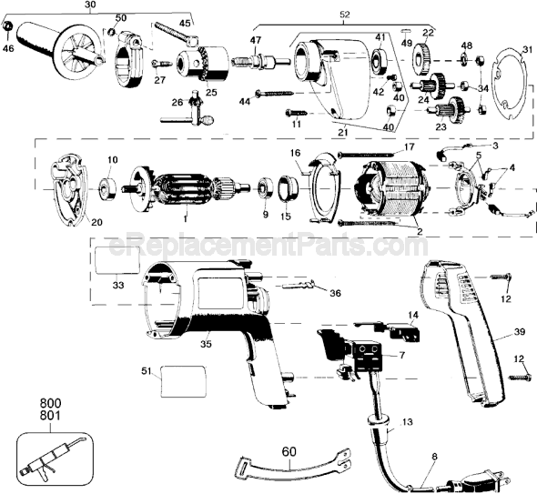 Page A Diagram and Parts List for DW111 Type 1 DeWALT Electric Drill
