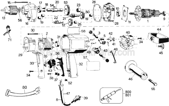 Page A Diagram and Parts List for DW130 Type 1 DeWALT Electric Drill