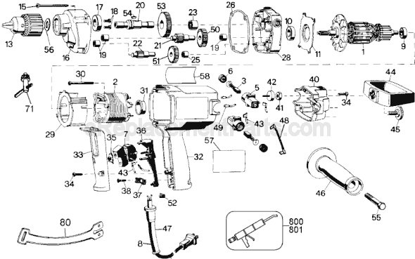 Page A Diagram and Parts List for DW130 Type 2 DeWALT Electric Drill