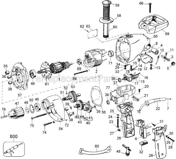 Page A Diagram and Parts List for DW131 Type 1 DeWALT Electric Drill