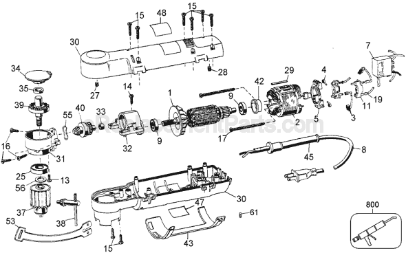 Page A Diagram and Parts List for DW160 Type 3 DeWALT Electric Drill