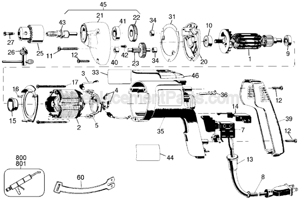 Page A Diagram and Parts List for DW166 Type 1 DeWALT Electric Drill