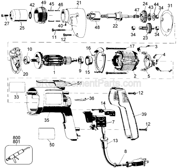 Page A Diagram and Parts List for DW170 Type 1 DeWALT Electric Drill