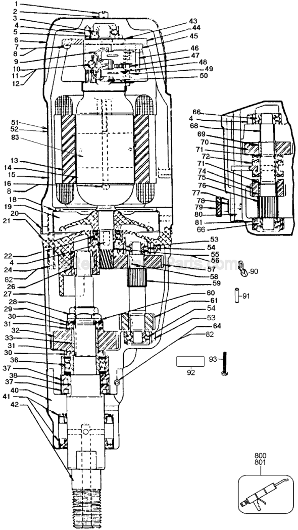Page A Diagram and Parts List for DW194 Type 1 DeWALT Electric Drill