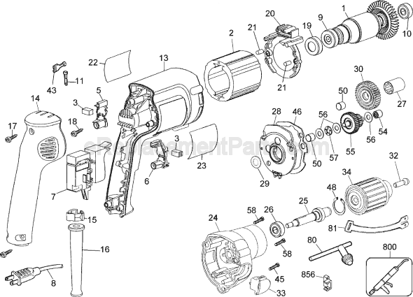 Page A Diagram and Parts List for DW221 Type 1 DeWALT Electric Drill