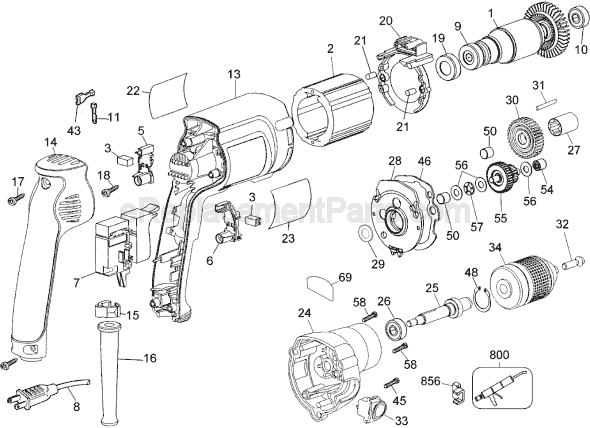 Page A Diagram and Parts List for DW226 Type 1 DeWALT Electric Drill