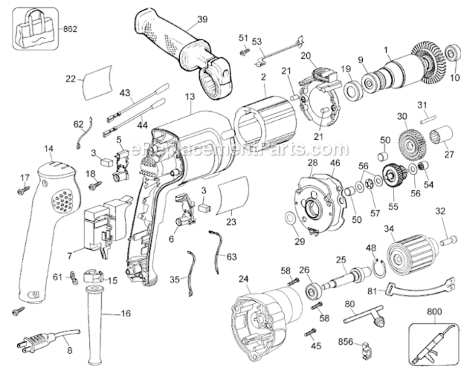 Page A Diagram and Parts List for DW235G Type 3 DeWALT Electric Drill