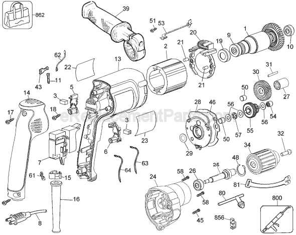 Page A Diagram and Parts List for DW235GB Type 1 DeWALT Electric Drill