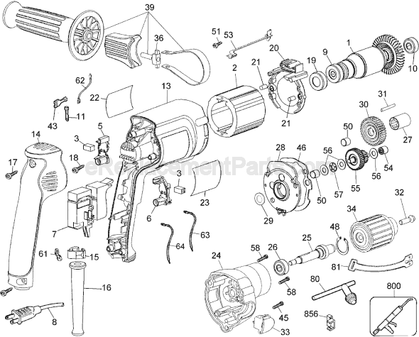 Page A Diagram and Parts List for DW235G Type 1 DeWALT Electric Drill