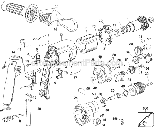 Page A Diagram and Parts List for DW246 Type 1 DeWALT Electric Drill