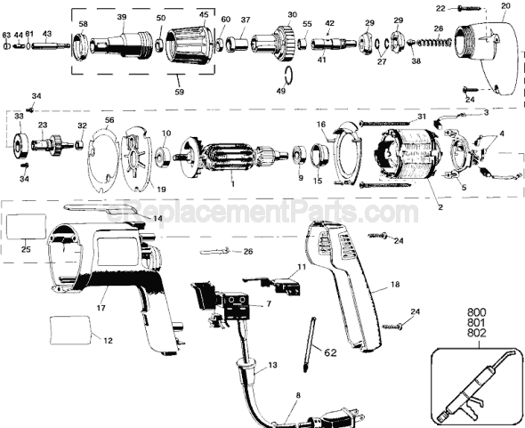 Page A Diagram and Parts List for DW250 Type 1 DeWALT Electric Drill