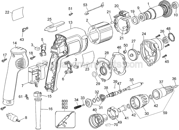 Page A Diagram and Parts List for DW252WT Type 2 DeWALT Electric Drill