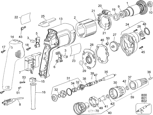 Page A Diagram and Parts List for DW255 Type 1 DeWALT Electric Drill