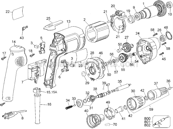 Page A Diagram and Parts List for DW257 Type 2 DeWALT Electric Drill