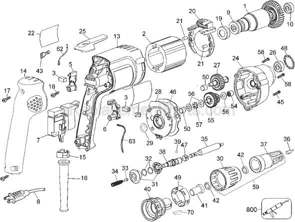 Page A Diagram and Parts List for DW257 Type 3 DeWALT Electric Drill