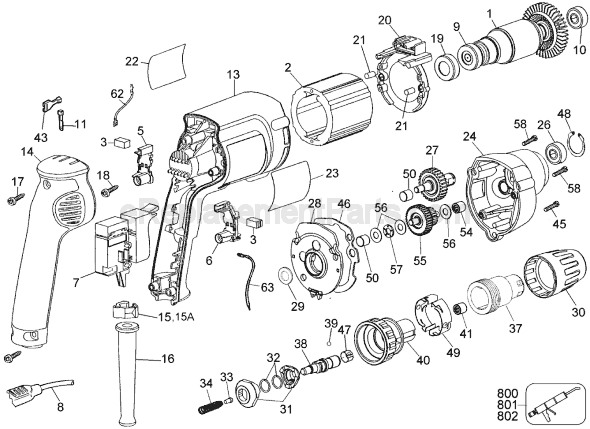 Page A Diagram and Parts List for DW265 Type 1 DeWALT Electric Drill