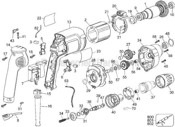 Page A Diagram and Parts List for DW266-220 Type 1 DeWALT Electric Drill