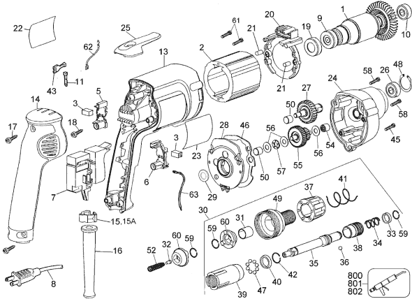 Page A Diagram and Parts List for DW267 Type 1 DeWALT Electric Drill