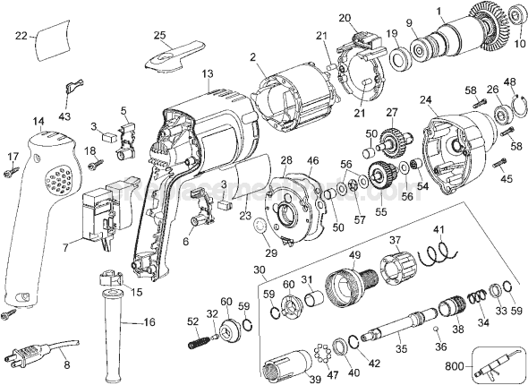 Page A Diagram and Parts List for DW267 Type 3 DeWALT Electric Drill
