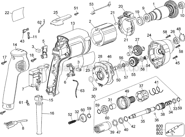 Page A Diagram and Parts List for DW268G Type 1 DeWALT Electric Drill