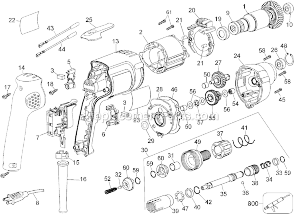 Page A Diagram and Parts List for DW268 Type 4 DeWALT Electric Drill