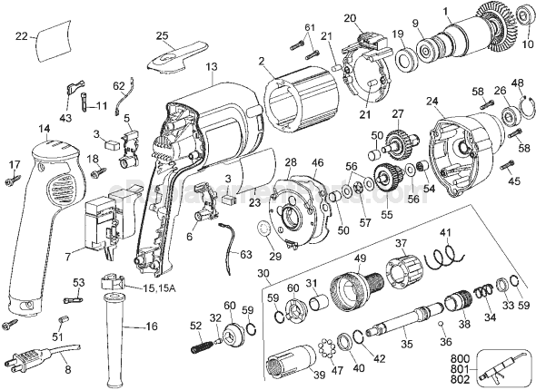 Page A Diagram and Parts List for DW268 Type 1 DeWALT Electric Drill