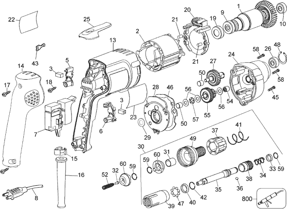 Page A Diagram and Parts List for DW268 Type 2 DeWALT Electric Drill