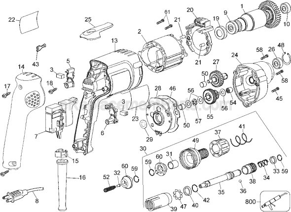 Page A Diagram and Parts List for DW268 Type 3 DeWALT Electric Drill
