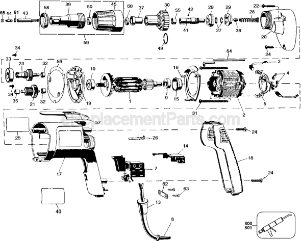 Page A Diagram and Parts List for DW270W Type 1 DeWALT Electric Drill