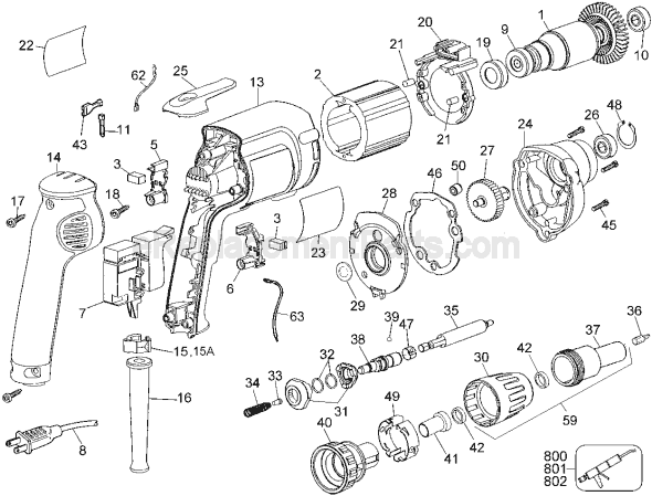 Page A Diagram and Parts List for DW272 Type 1 DeWALT Electric Drill