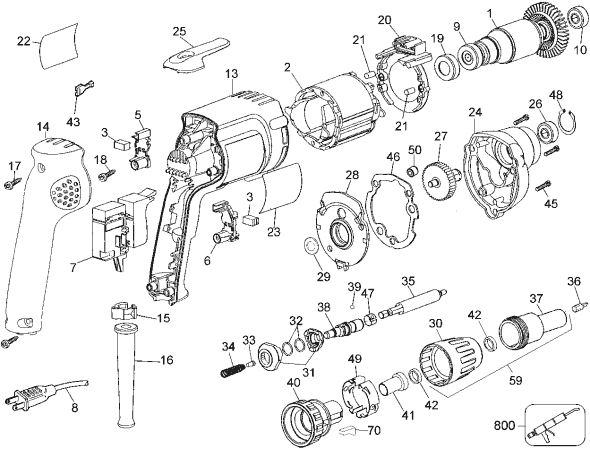 Page A Diagram and Parts List for DW272 Type 2 DeWALT Electric Drill