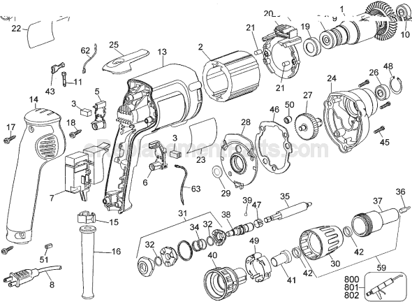 Page A Diagram and Parts List for DW274-220 Type 1 DeWALT Electric Drill