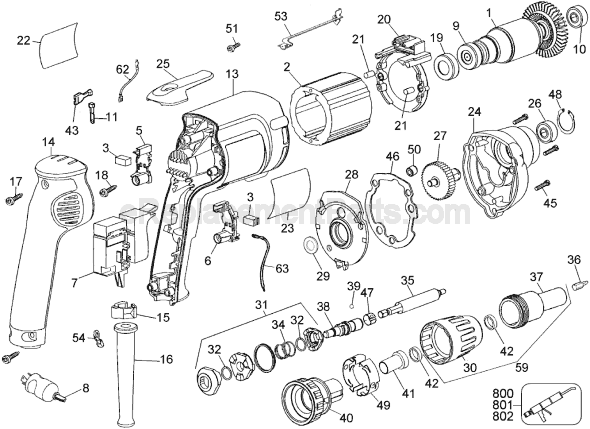 Page A Diagram and Parts List for DW274W Type 1 DeWALT Electric Drill