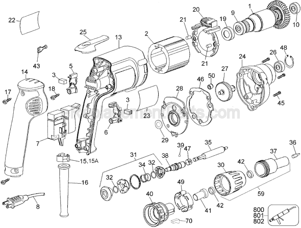 Page A Diagram and Parts List for DW274 Type 2 DeWALT Electric Drill