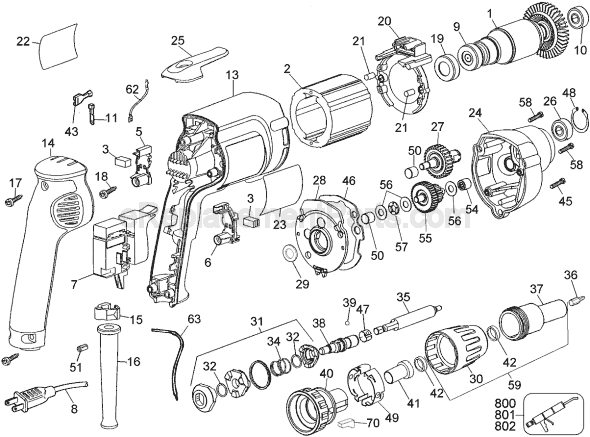 Page A Diagram and Parts List for DW276-220 Type 1 DeWALT Electric Drill