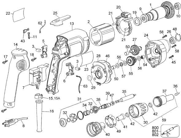 Page A Diagram and Parts List for DW276 Type 1 DeWALT Electric Drill