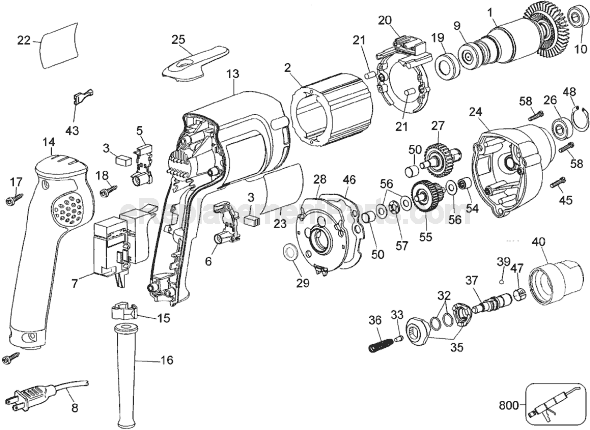 Page A Diagram and Parts List for DW277QD Type 1 DeWALT Electric Drill